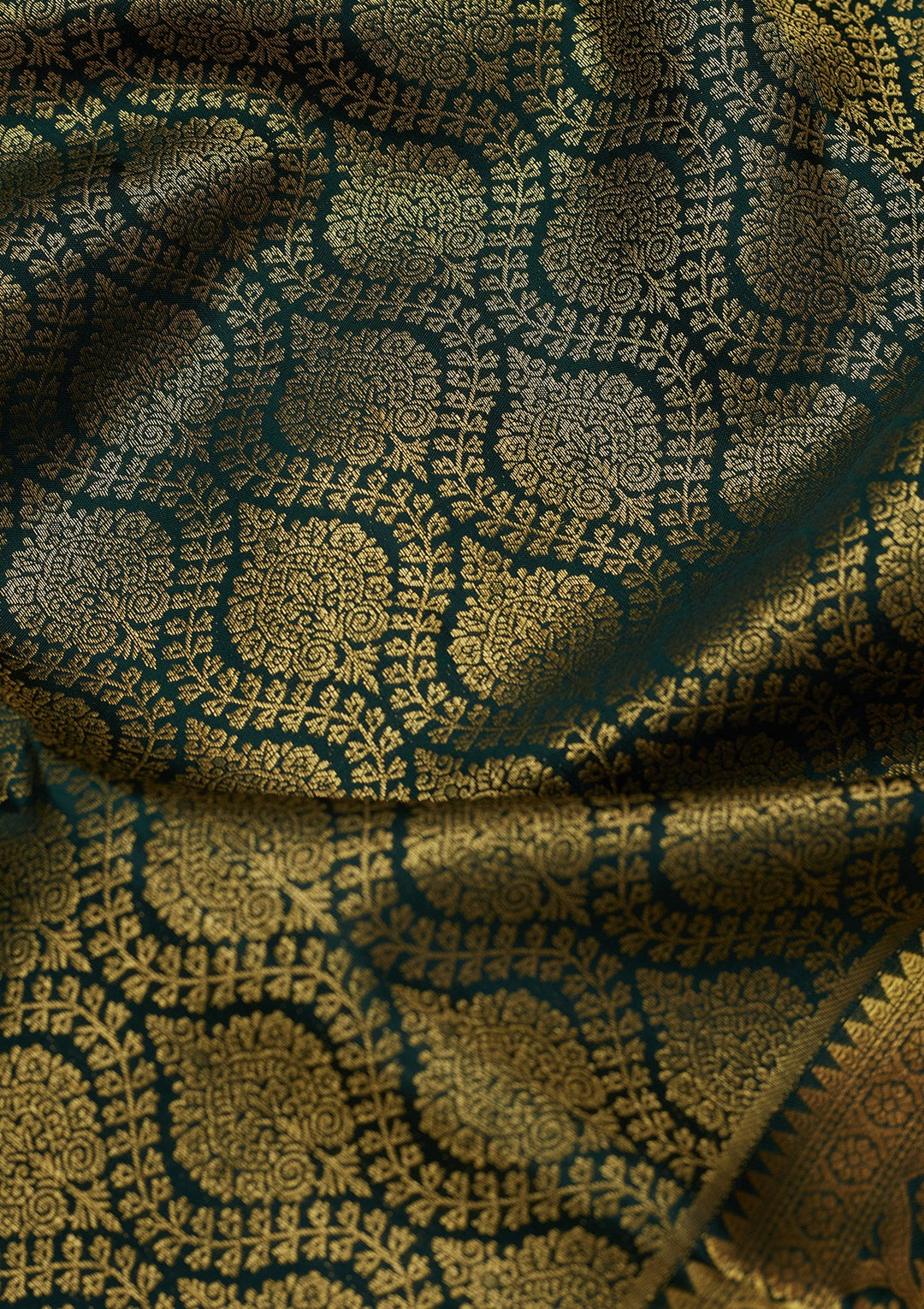 Bottle Green Zariwork (Gold) Pure Silk Saree