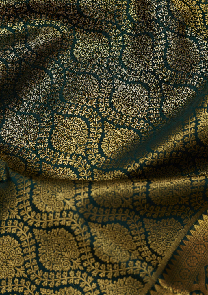 Bottle Green Zariwork (Gold) Pure Silk Saree