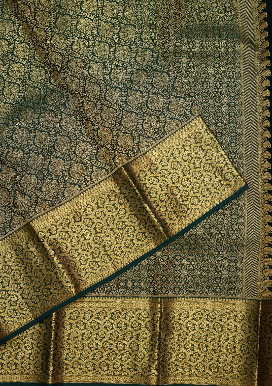 Bottle Green Zariwork (Gold) Pure Silk Saree
