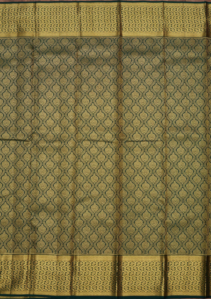 Bottle Green Zariwork (Gold) Pure Silk Saree