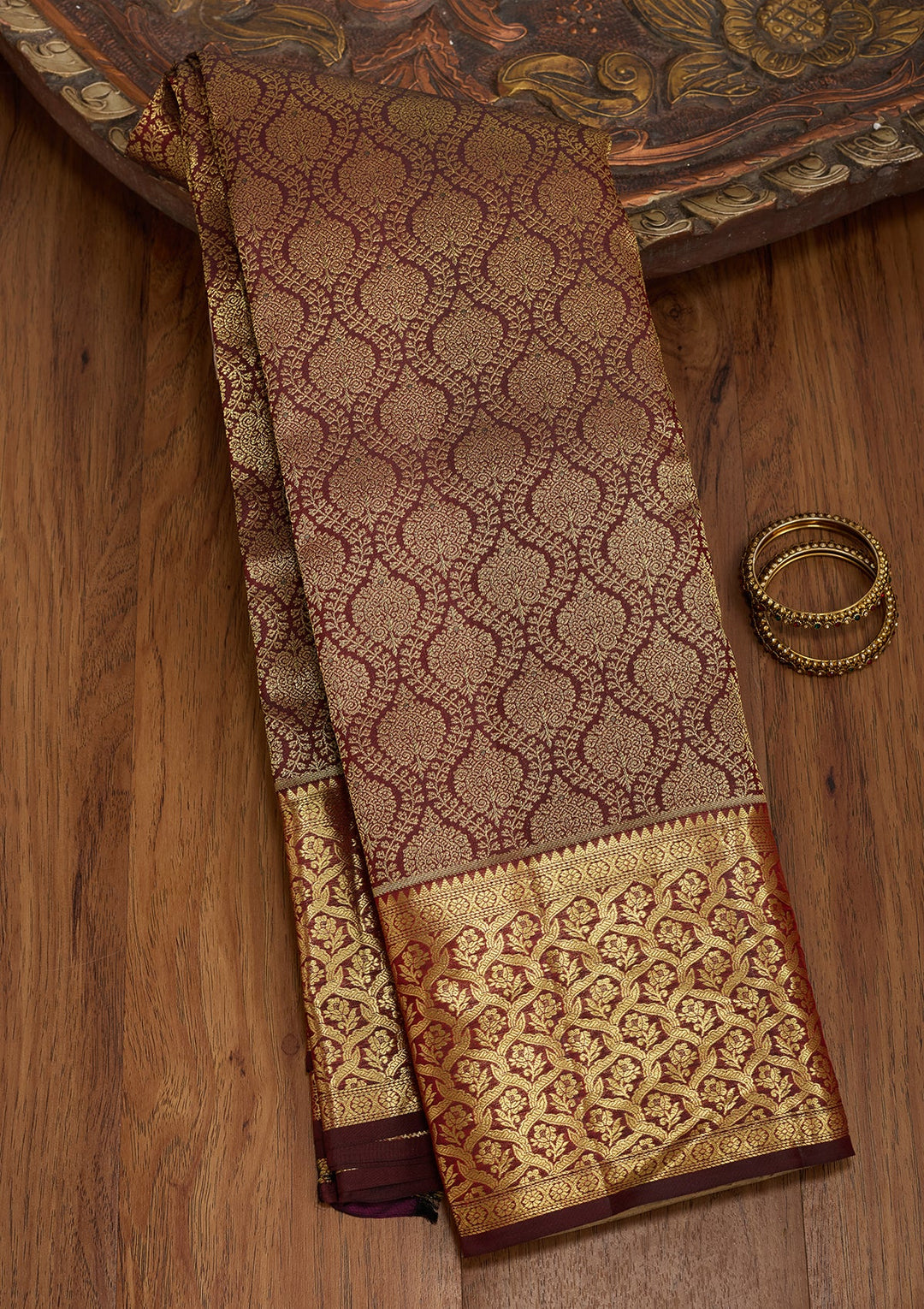 Dark Maroon Dharmavaram Pure Silk Saree