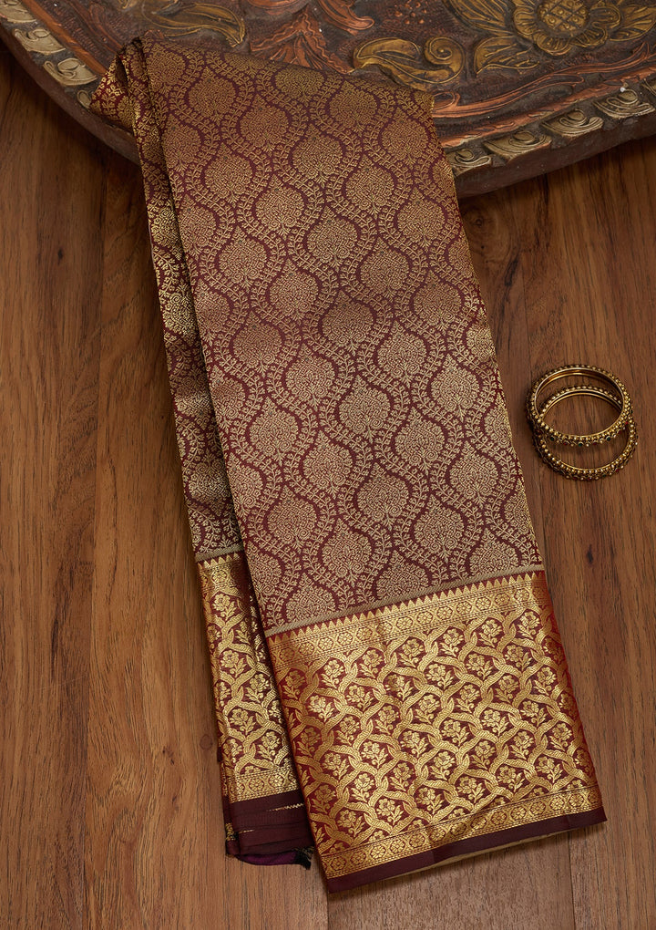 Dark Maroon Dharmavaram Pure Silk Saree