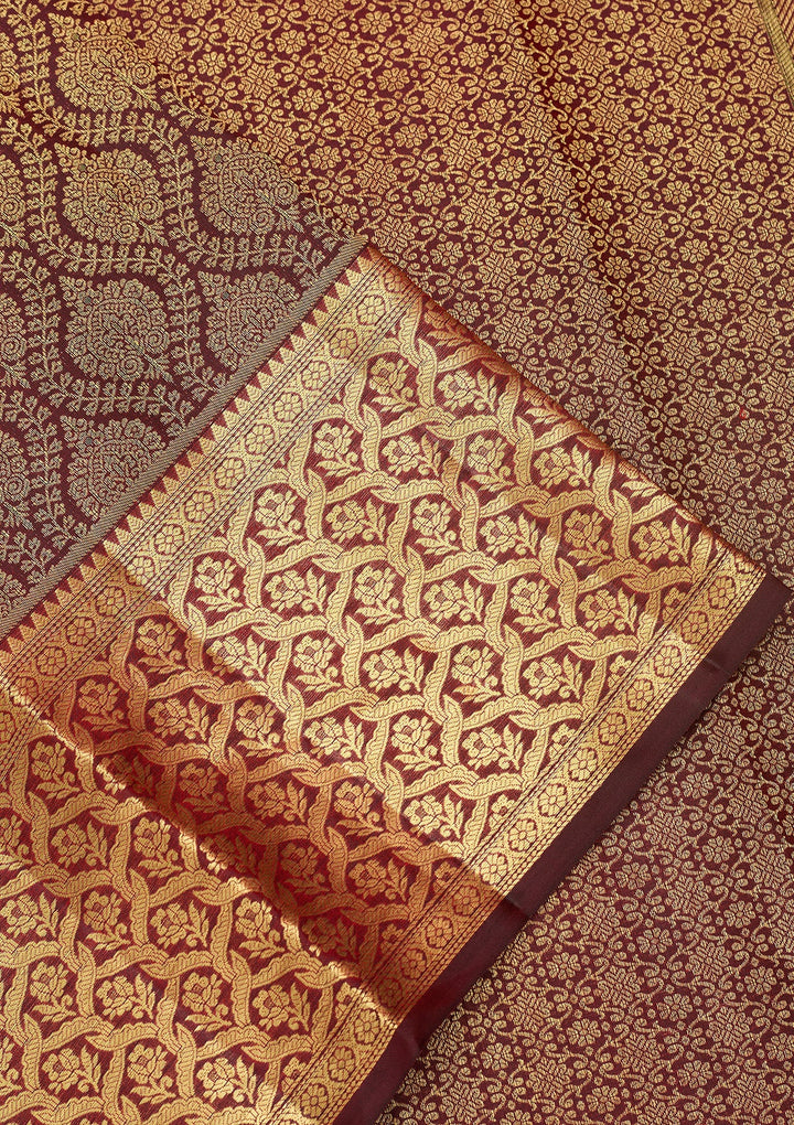 Dark Maroon Dharmavaram Pure Silk Saree