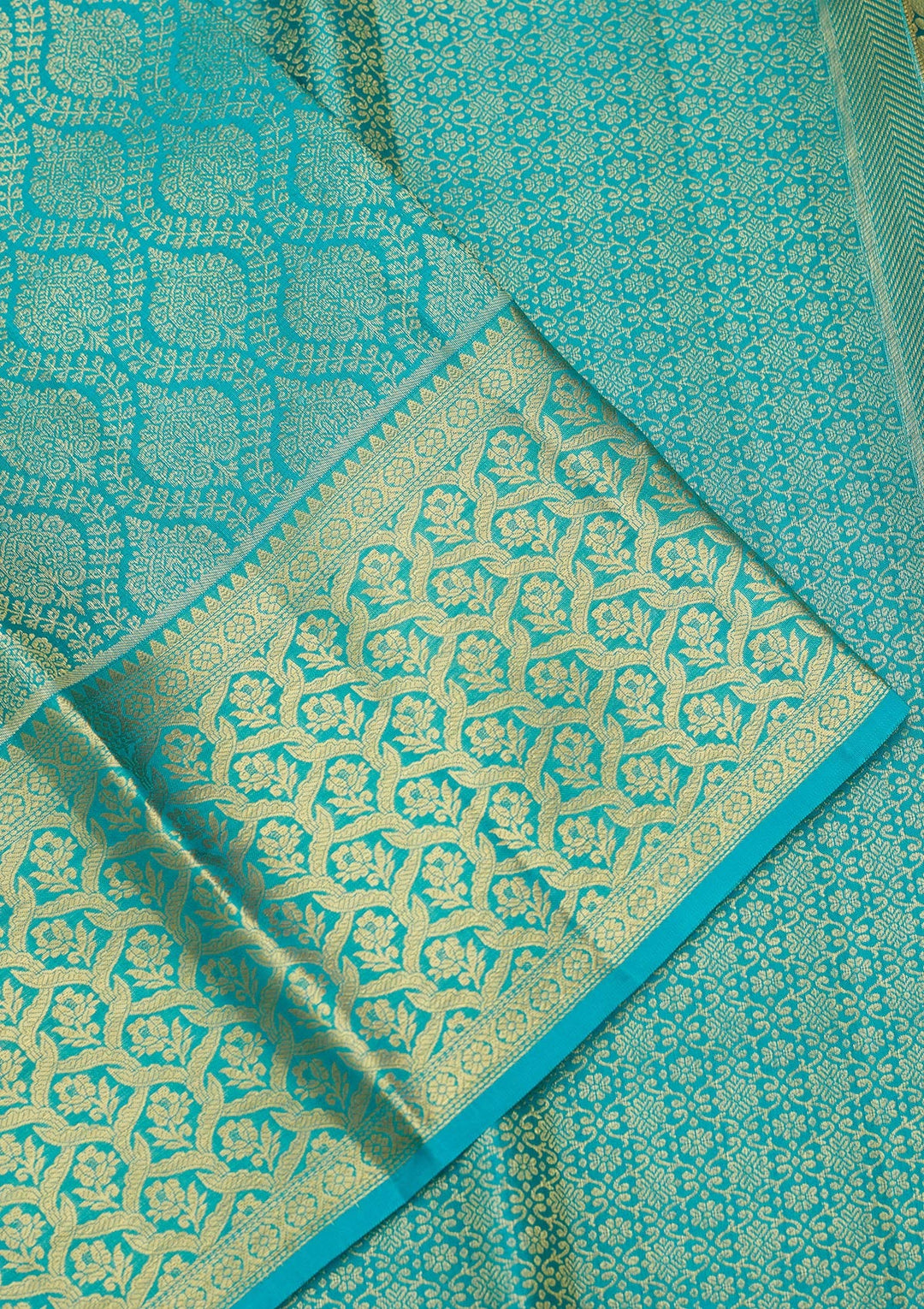 Sky Blue Zariwork (Gold) Pure Silk Saree