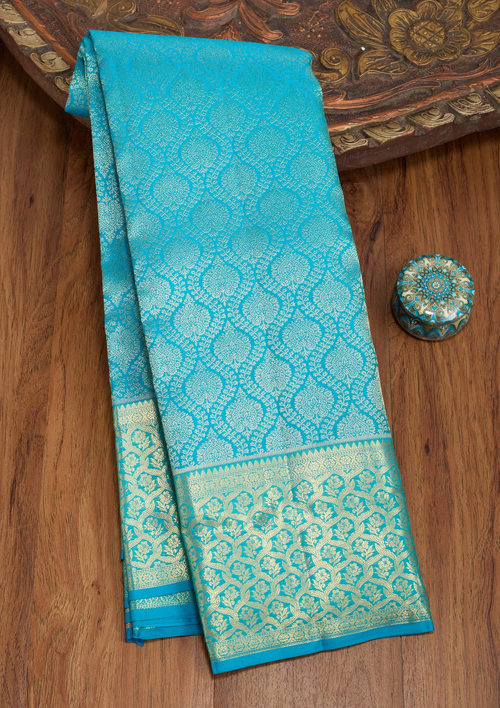 Turquoise Blue Dharmavaram Pure Silk Saree