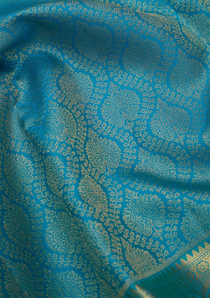 Turquoise Blue Dharmavaram Pure Silk Saree