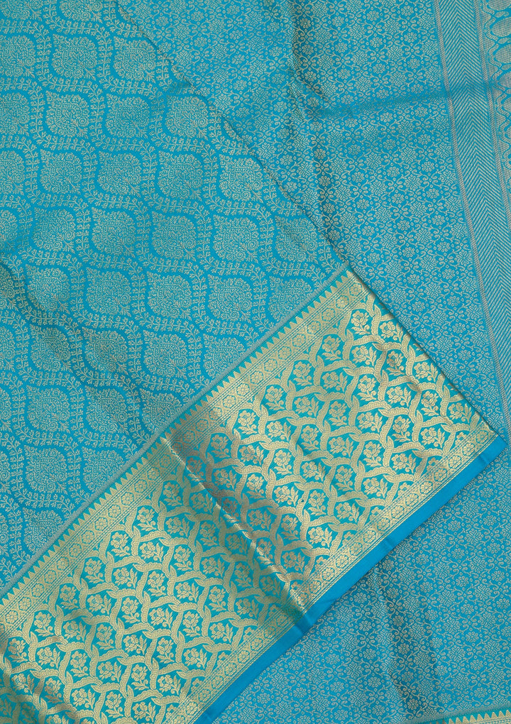 Turquoise Blue Dharmavaram Pure Silk Saree