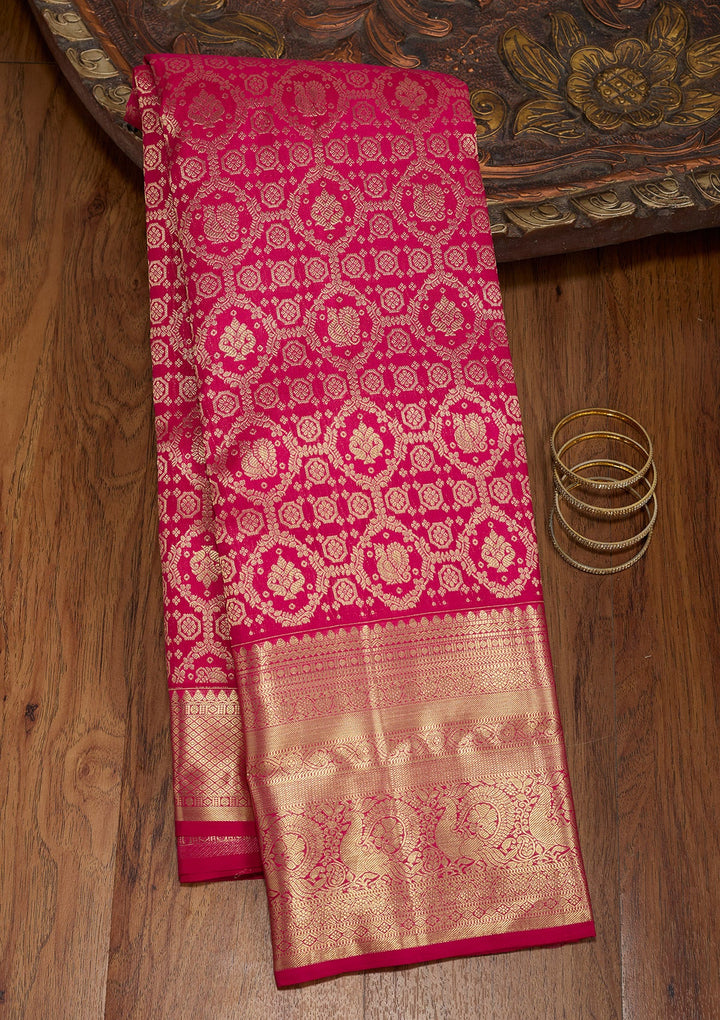 Rani Pink Zariwork (Gold) Pure Silk Saree