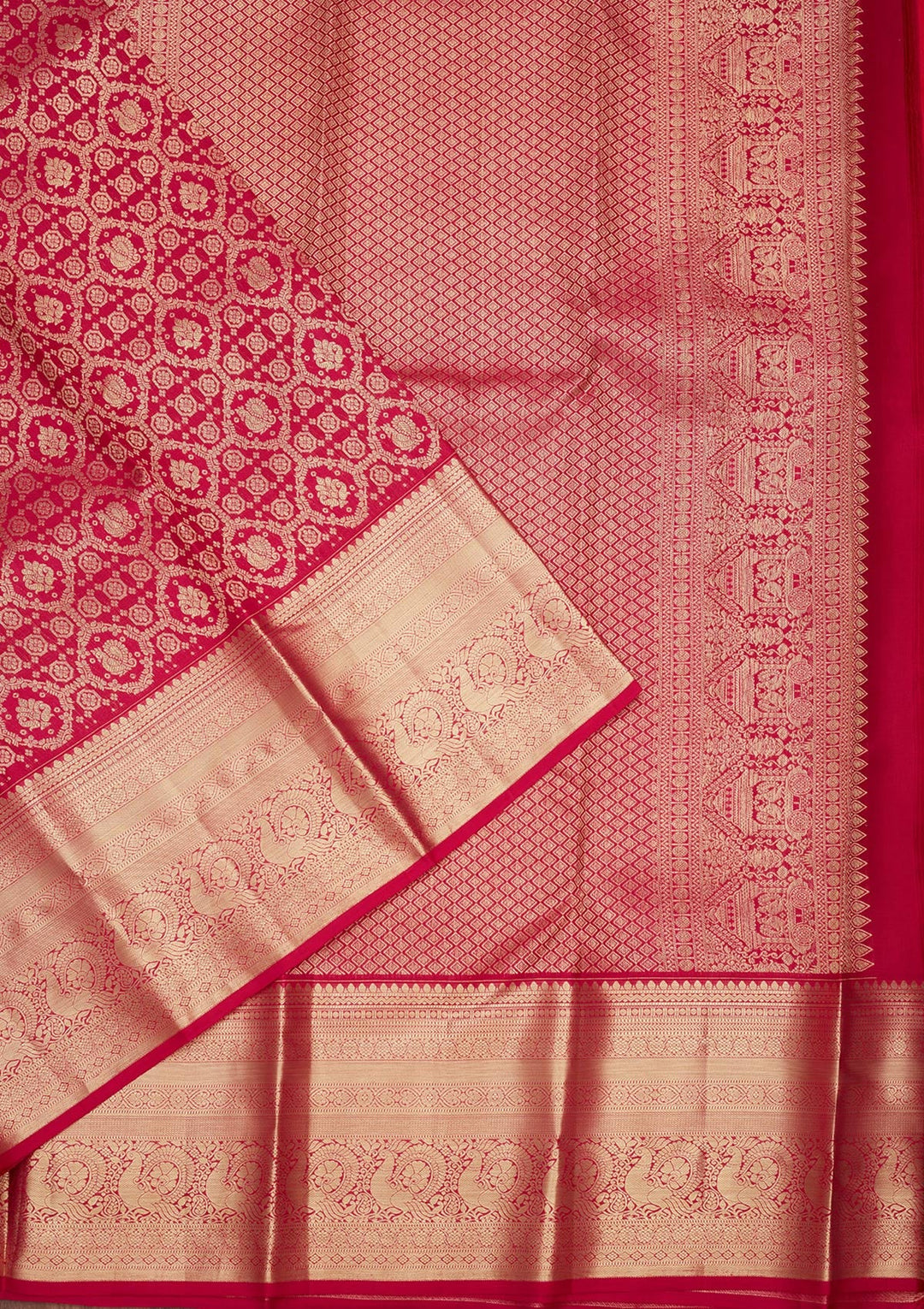 Rani Pink Zariwork (Gold) Pure Silk Saree
