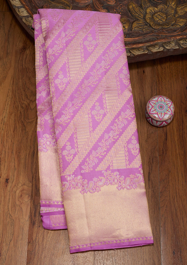 Lavender Zariwork (Gold) Pure Silk Saree