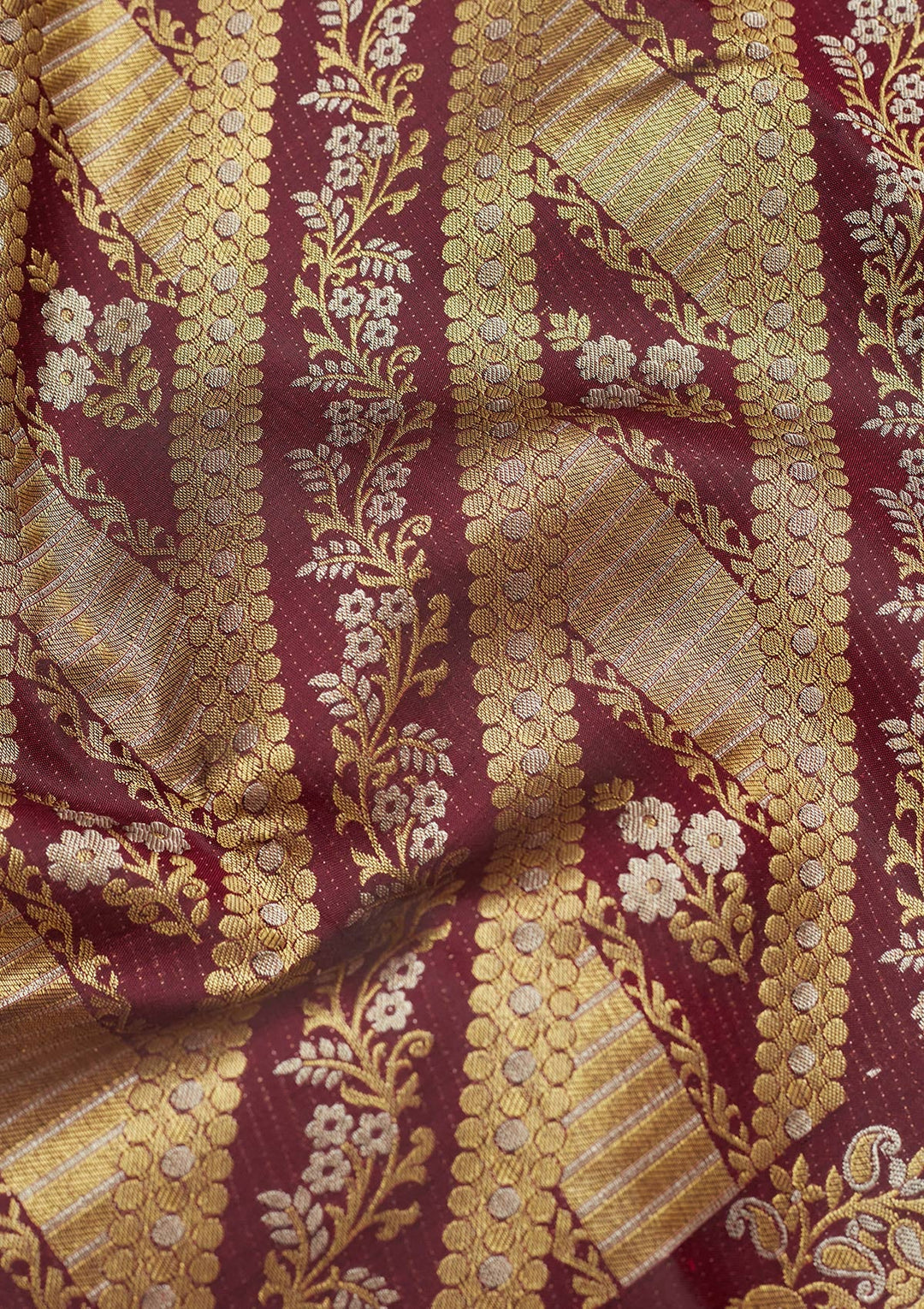 Wine Zariwork (Gold) Pure Silk Saree