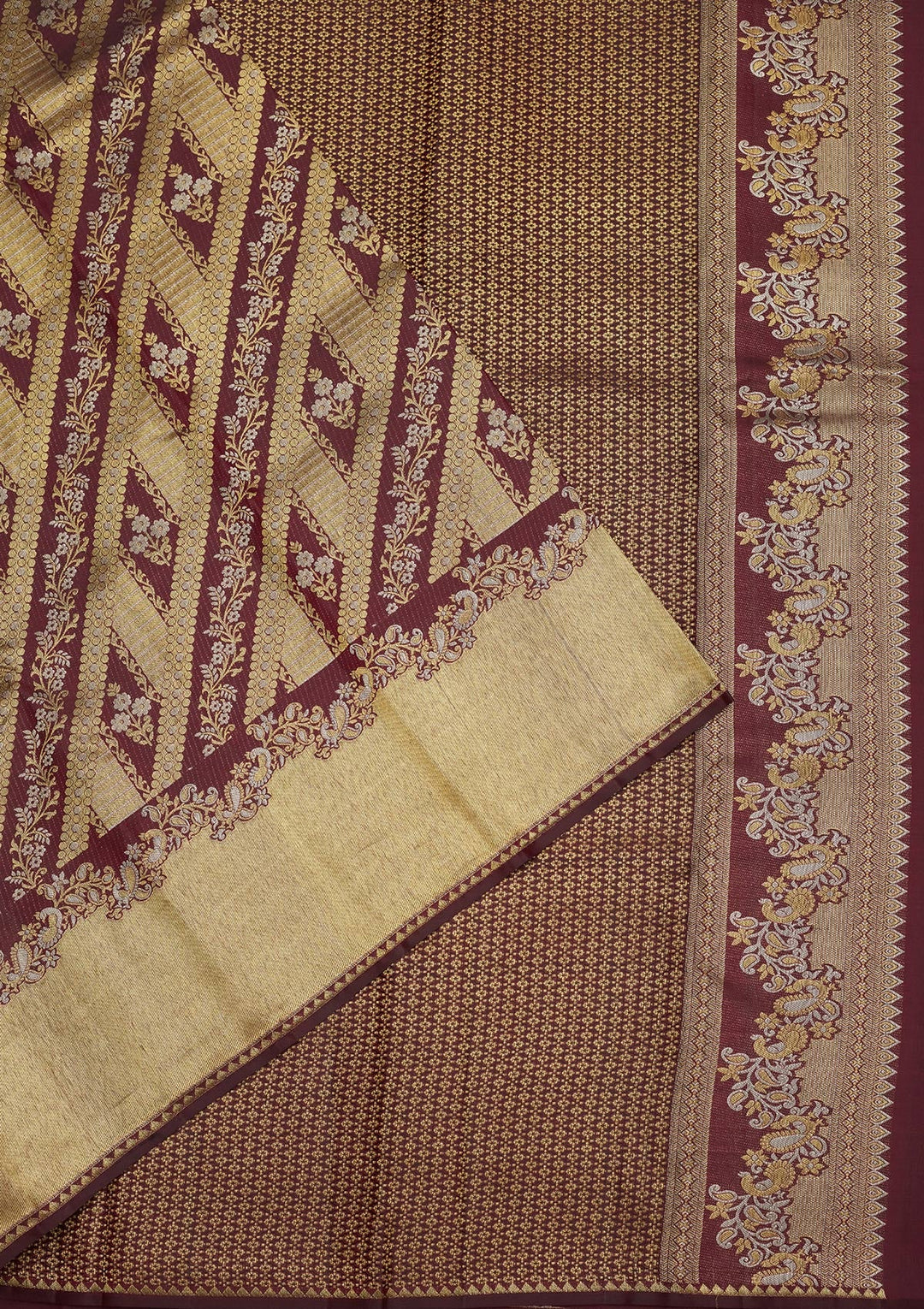 Wine Zariwork (Gold) Pure Silk Saree