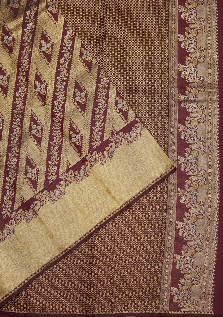 Wine Zariwork (Gold) Pure Silk Saree