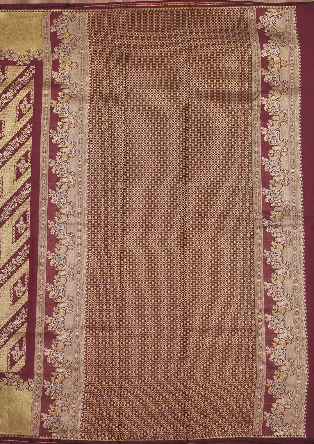 Wine Zariwork (Gold) Pure Silk Saree