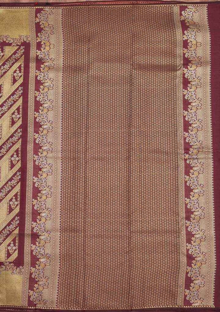 Wine Zariwork (Gold) Pure Silk Saree