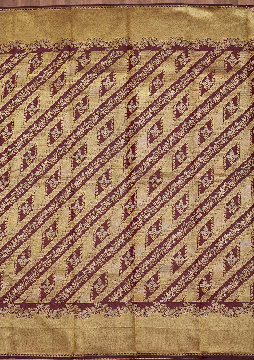 Wine Zariwork (Gold) Pure Silk Saree