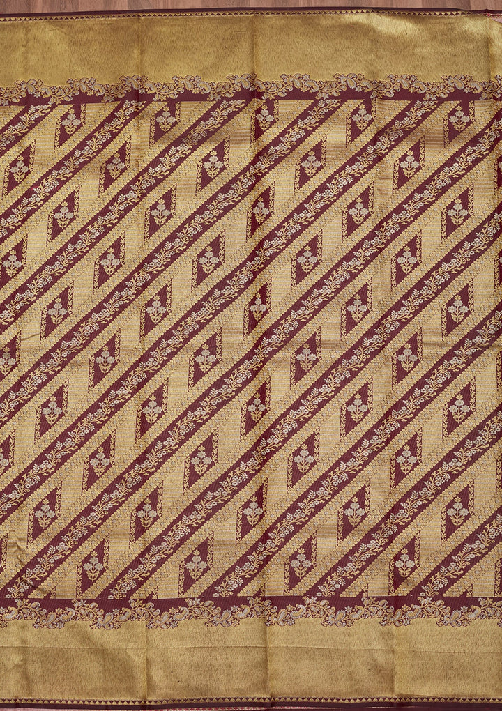 Wine Zariwork (Gold) Pure Silk Saree