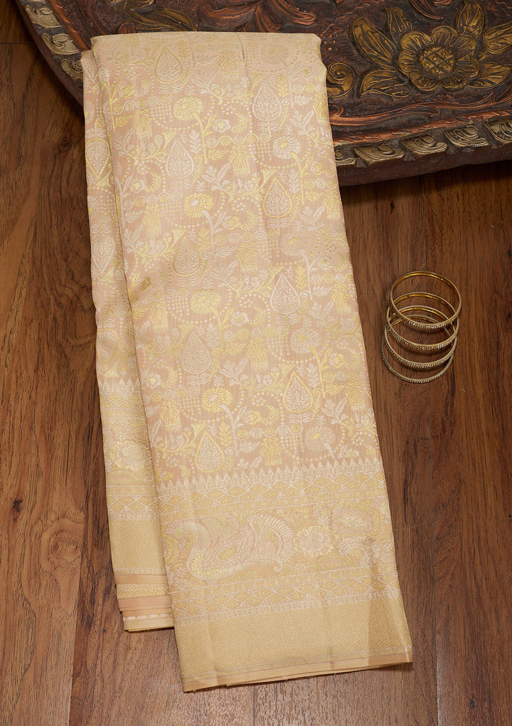 Beige Zariwork (Gold) Pure Silk Saree