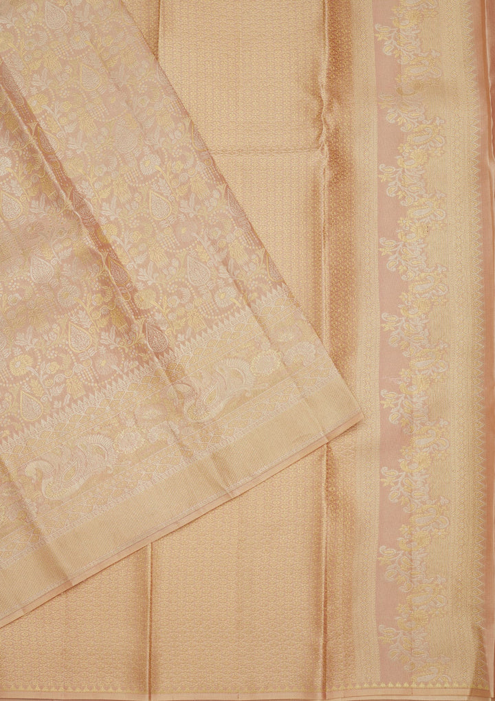 Beige Zariwork (Gold) Pure Silk Saree