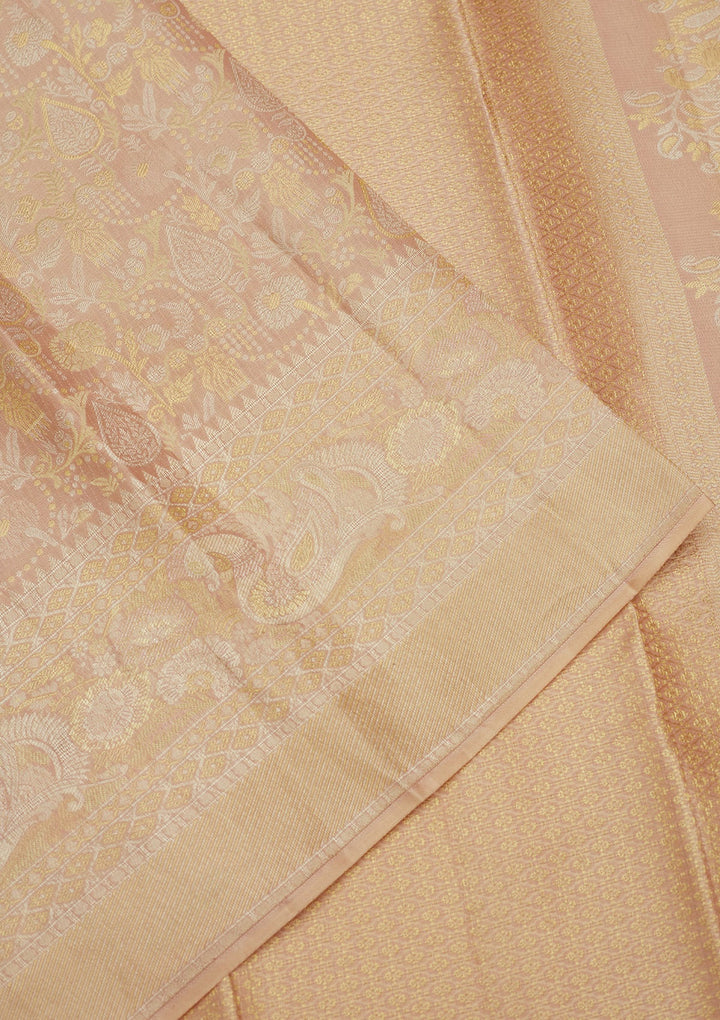Beige Zariwork (Gold) Pure Silk Saree