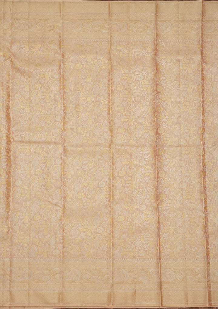 Beige Zariwork (Gold) Pure Silk Saree