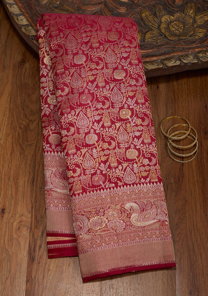 Maroon Zariwork (Gold) Pure Silk Saree