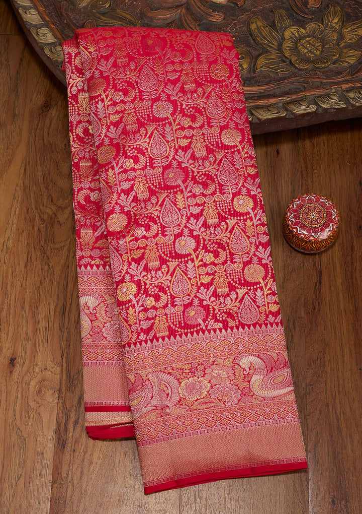 Rani Pink Zariwork (Gold) Pure Silk Saree