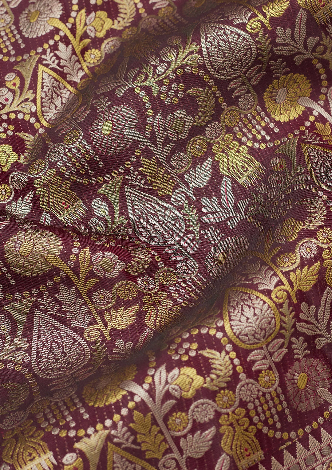 Wine Zariwork (Gold) Pure Silk Saree