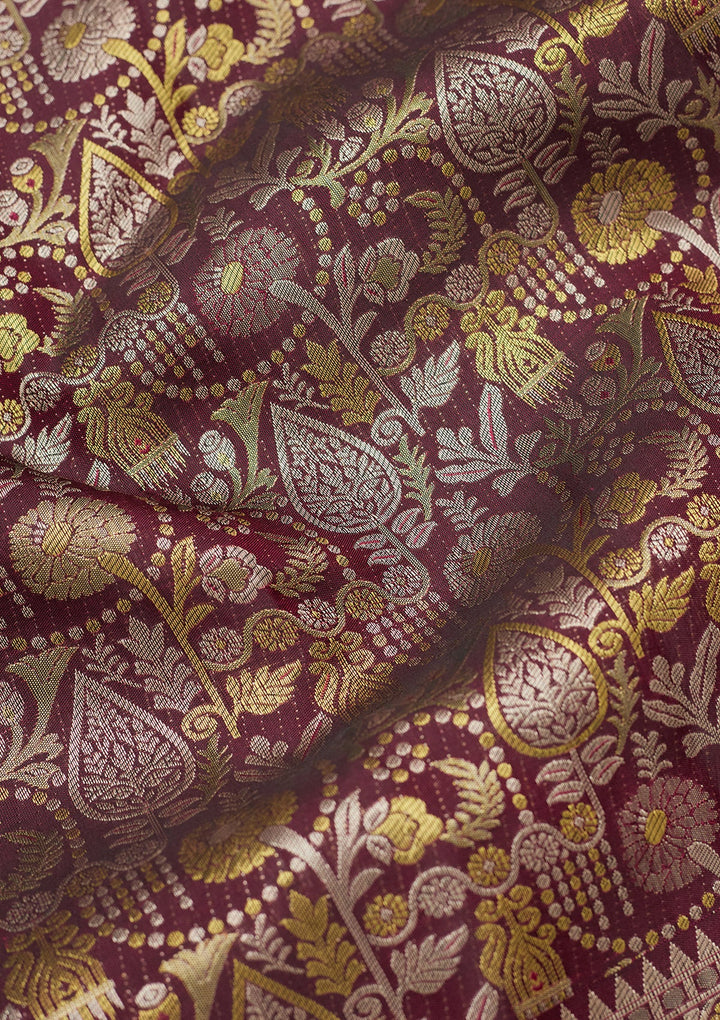 Wine Zariwork (Gold) Pure Silk Saree