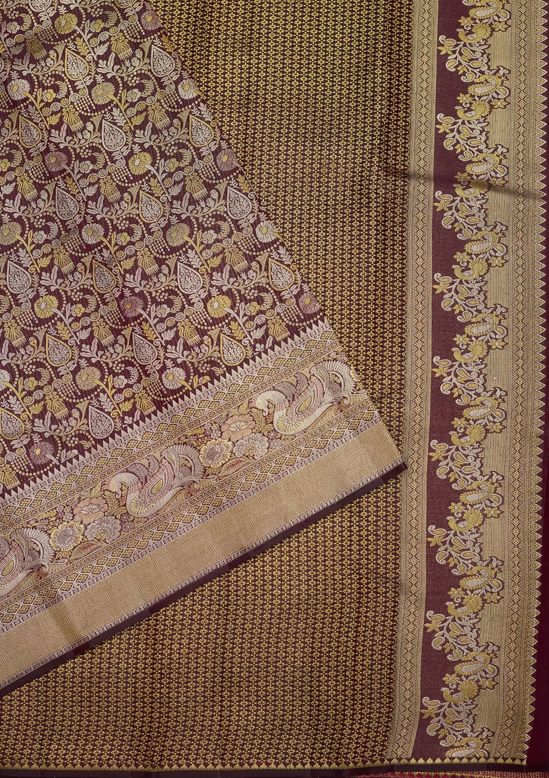 Wine Zariwork (Gold) Pure Silk Saree