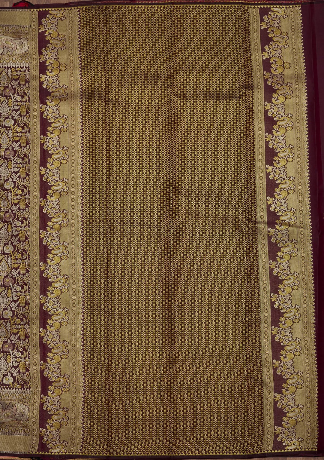 Wine Zariwork (Gold) Pure Silk Saree