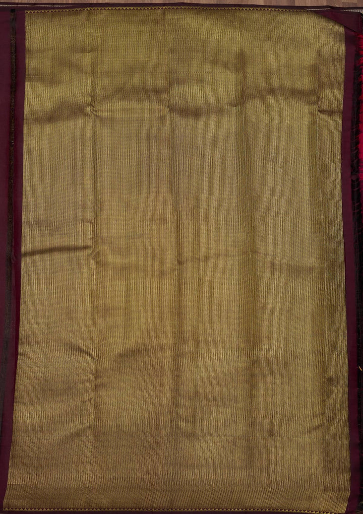Wine Zariwork (Gold) Pure Silk Saree