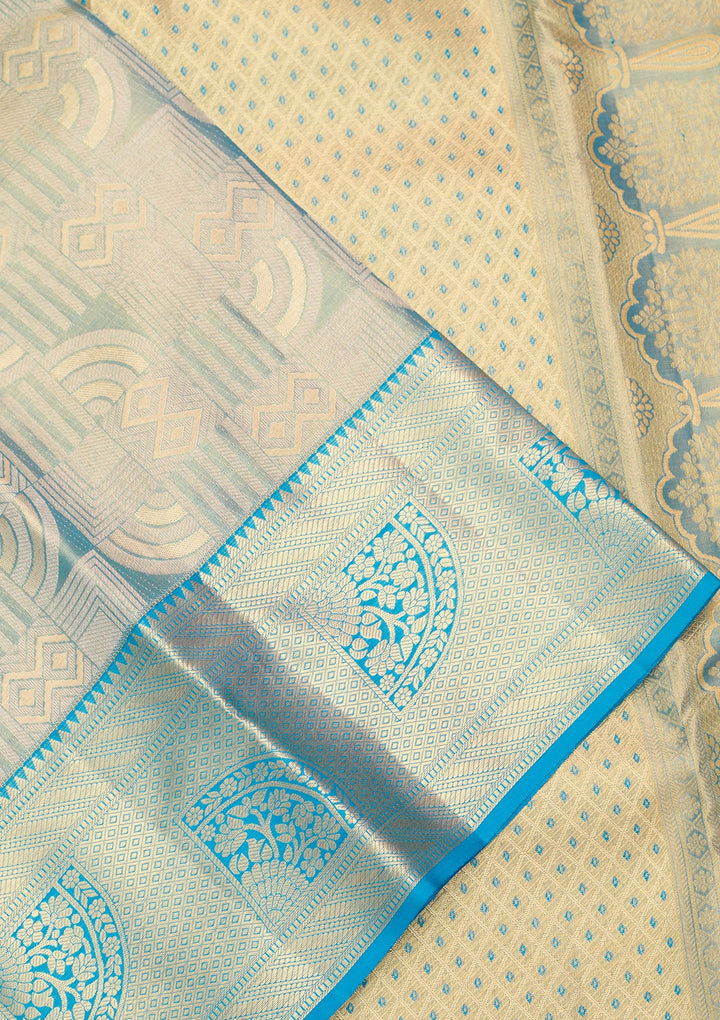 Sea Green Silk Jaal Gold Zariwork Saree With Matching Blouse Piece