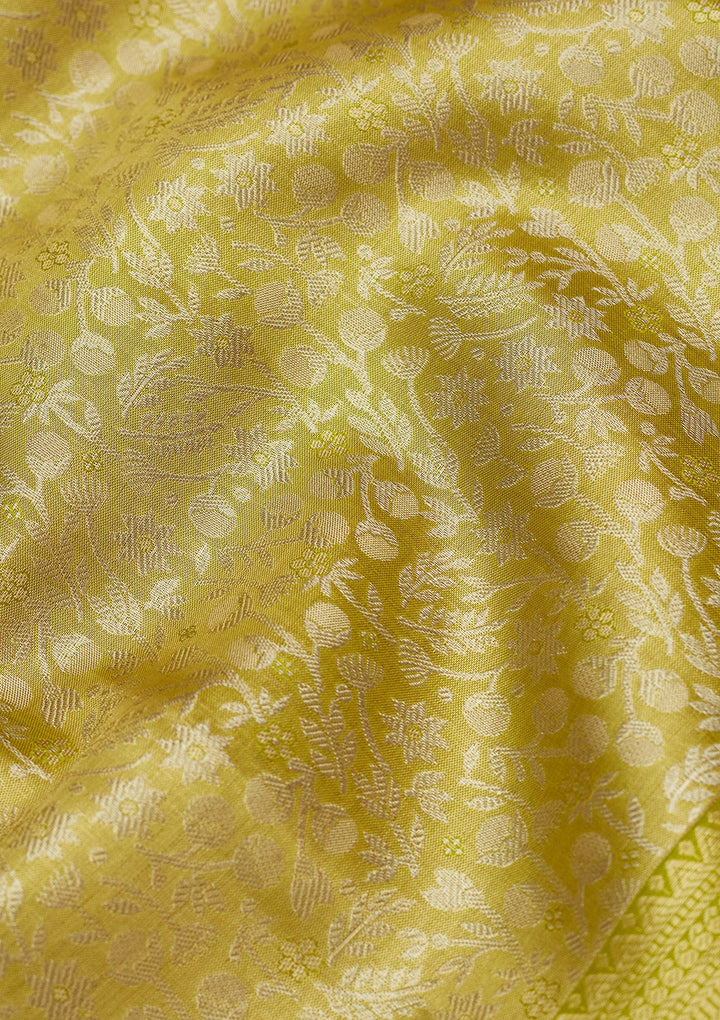 Lime Green Zariwork (Gold) Pure Silk Saree