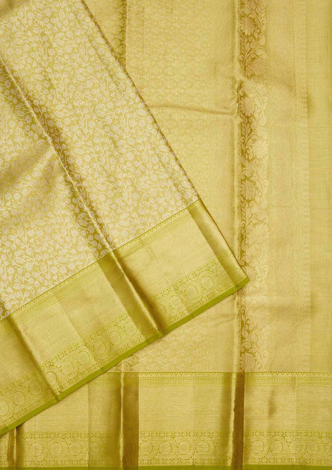 Lime Green Zariwork (Gold) Pure Silk Saree