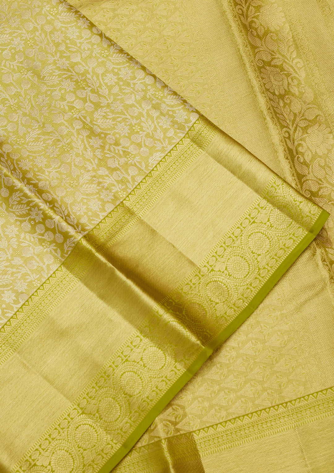 Lime Green Zariwork (Gold) Pure Silk Saree