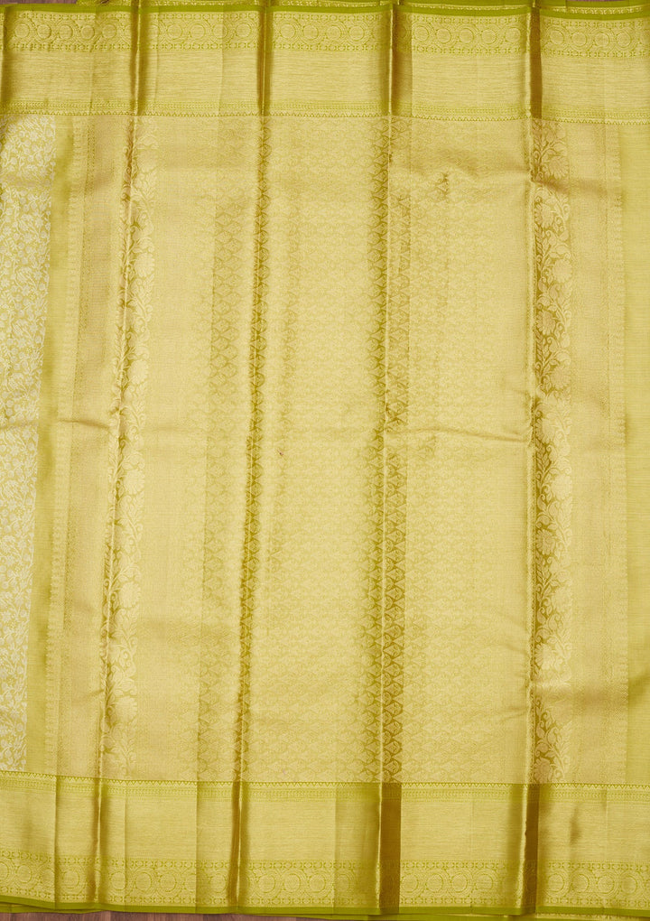 Lime Green Zariwork (Gold) Pure Silk Saree