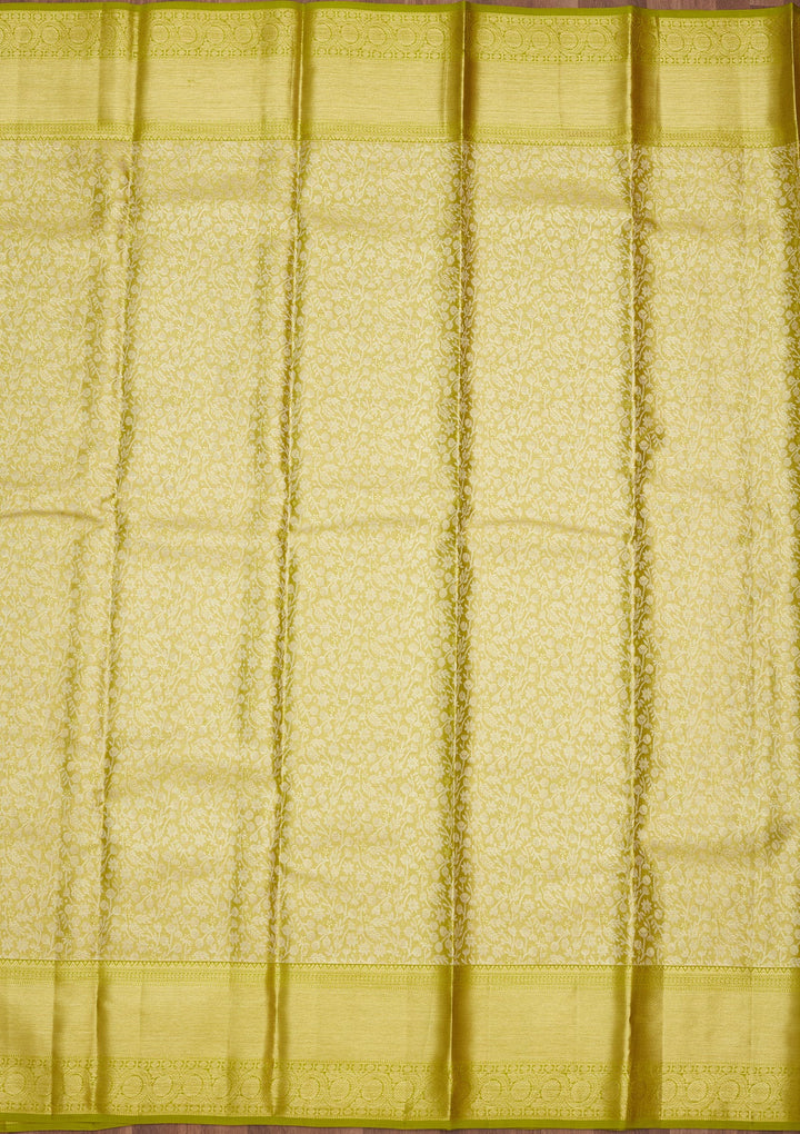 Lime Green Zariwork (Gold) Pure Silk Saree