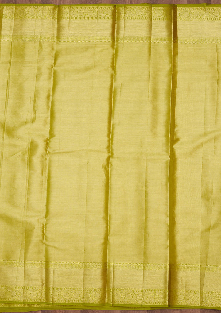 Lime Green Zariwork (Gold) Pure Silk Saree