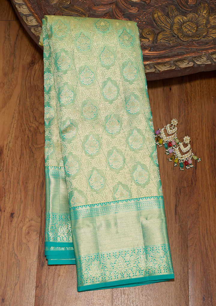 Sea Green Zariwork (Gold) Pure Silk Saree