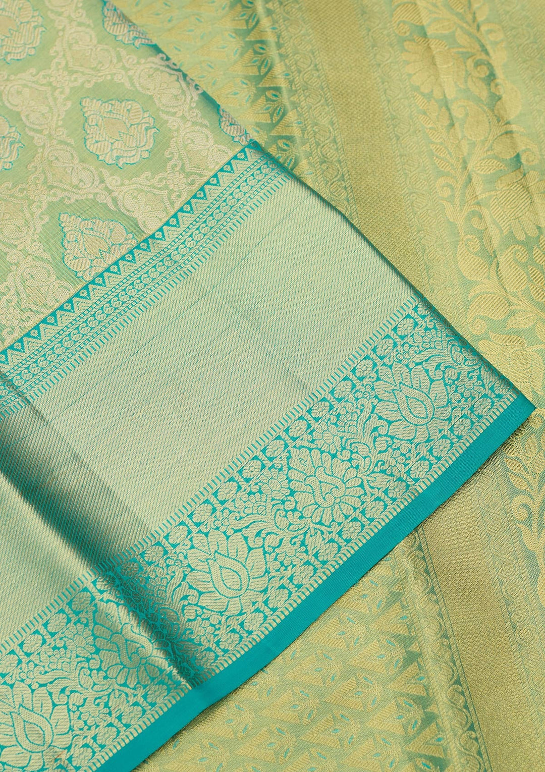 Sea Green Zariwork (Gold) Pure Silk Saree