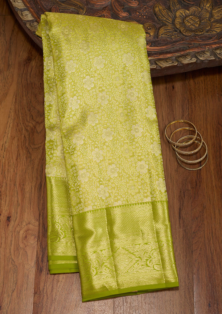 Lime Green Zariwork (Gold) Pure Silk Saree