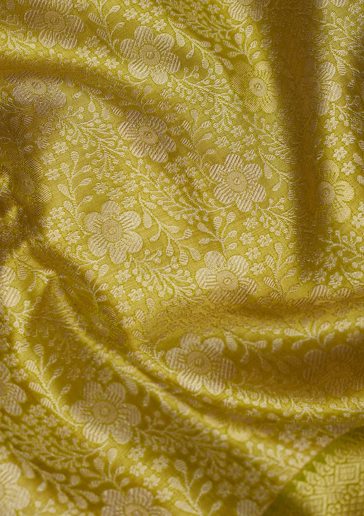 Lime Green Zariwork (Gold) Pure Silk Saree