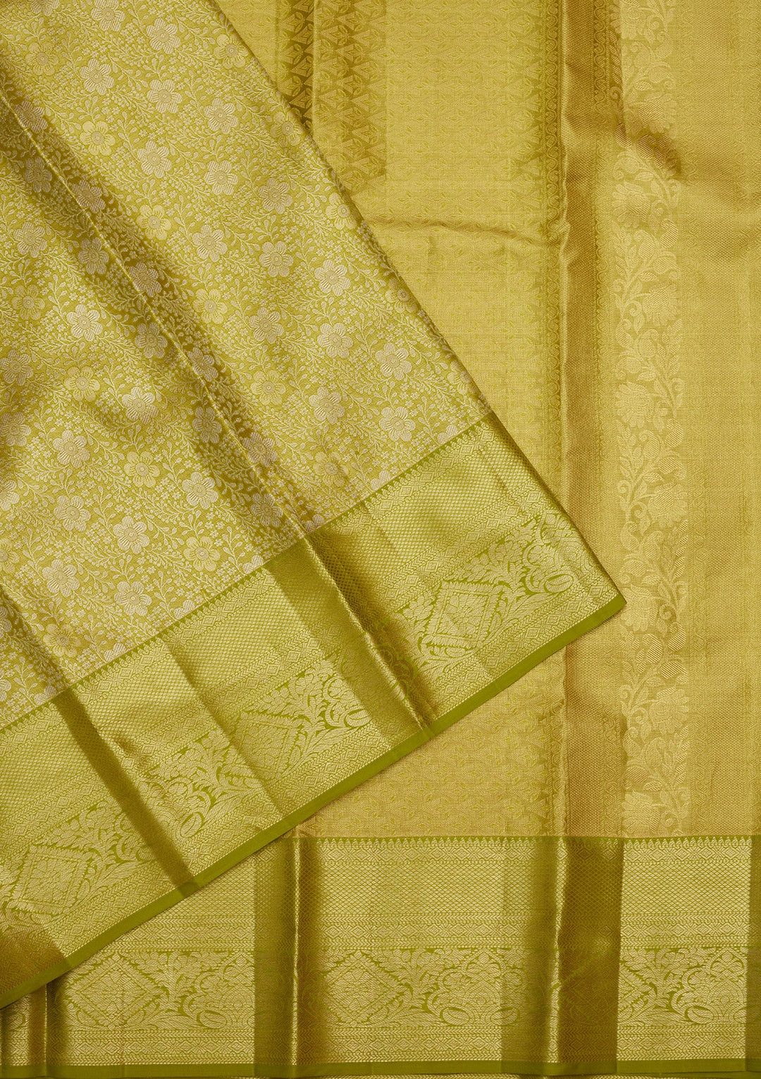 Lime Green Zariwork (Gold) Pure Silk Saree