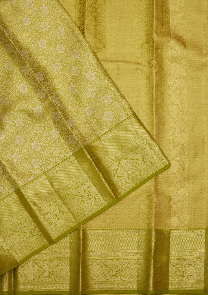Lime Green Zariwork (Gold) Pure Silk Saree