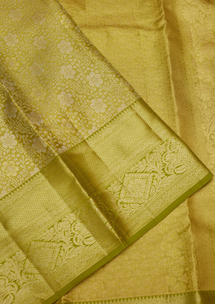 Lime Green Zariwork (Gold) Pure Silk Saree