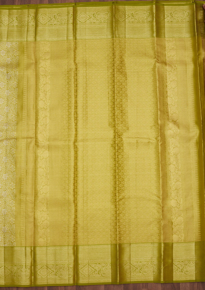 Lime Green Zariwork (Gold) Pure Silk Saree