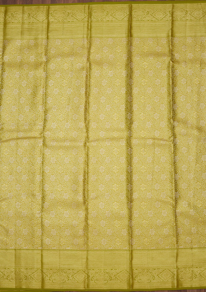 Lime Green Zariwork (Gold) Pure Silk Saree