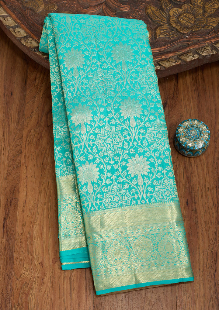 Turquoise Blue Dharmavaram Pure Silk Saree