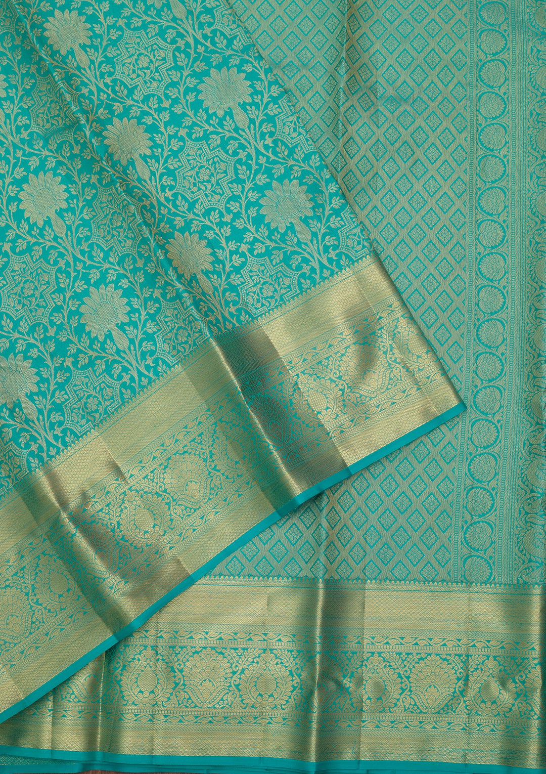 Turquoise Blue Dharmavaram Pure Silk Saree